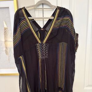 Free People Black Sheer Top with Multicolor Stripes